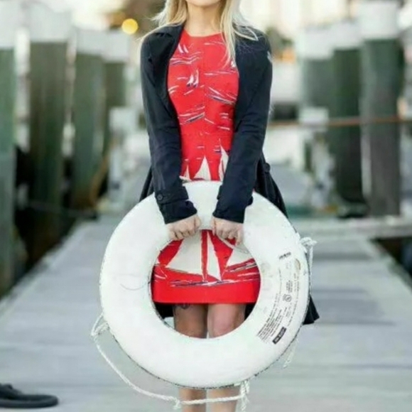 Anthropologie Maeve Berru Sailboat Shift Dress Size Red White Preppy Nautical 4 - Picture 2 of 16
